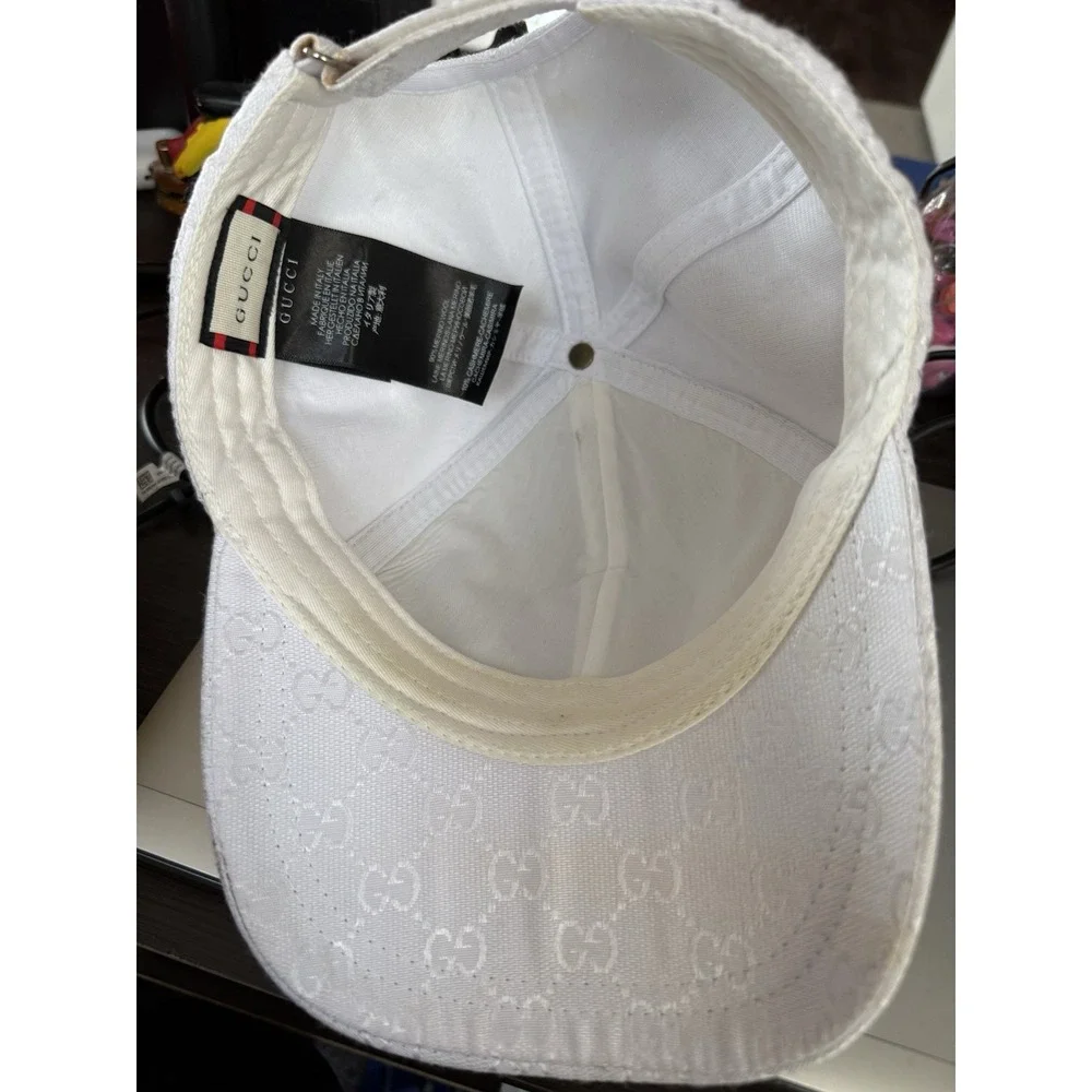 GUCCI Monogram Wool Cashmere Baseball Hat White Brown Leather‎ Logo Patch OSFM